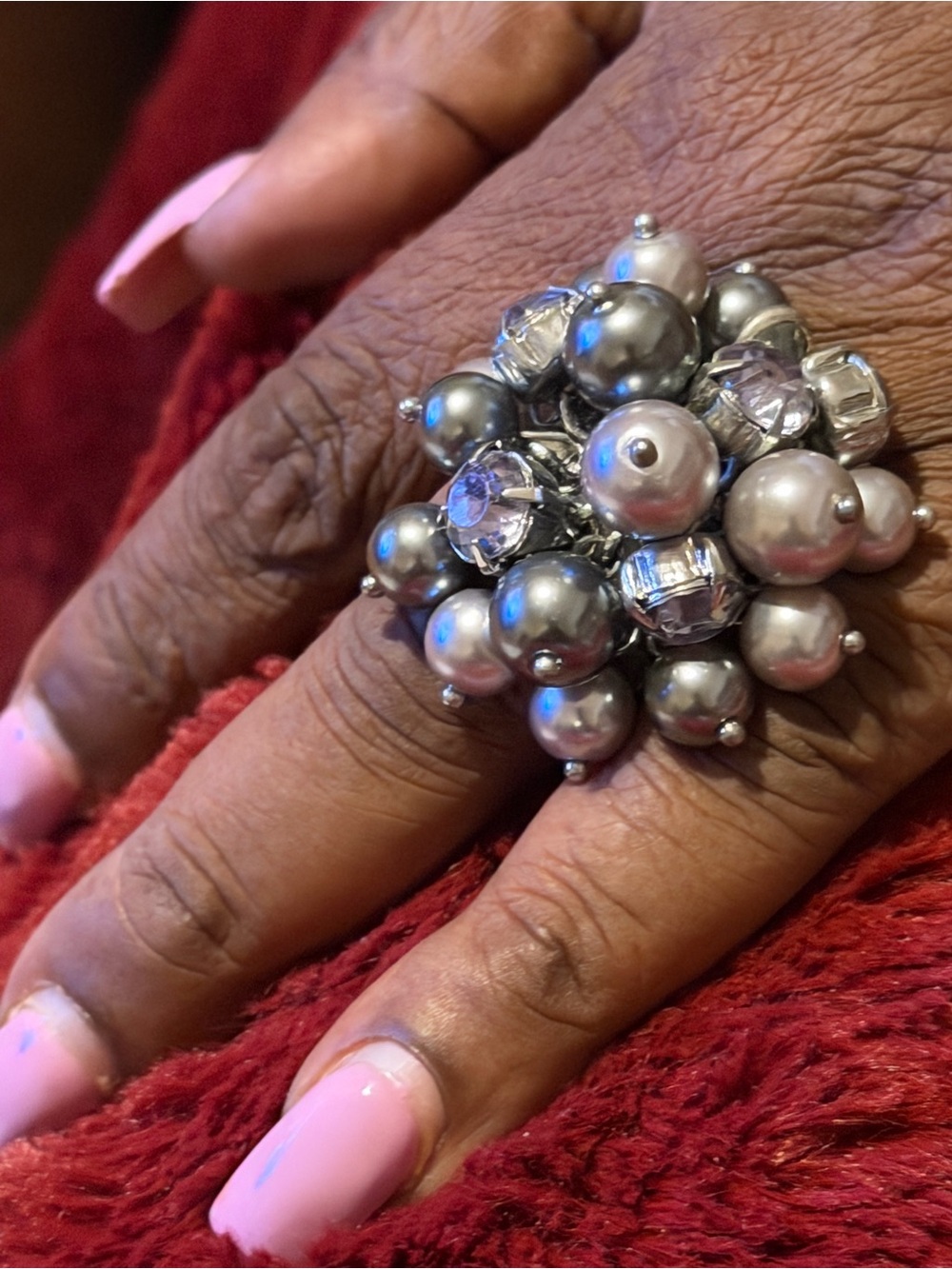Adjustable Pearl Cluster Statement Ring in Silver